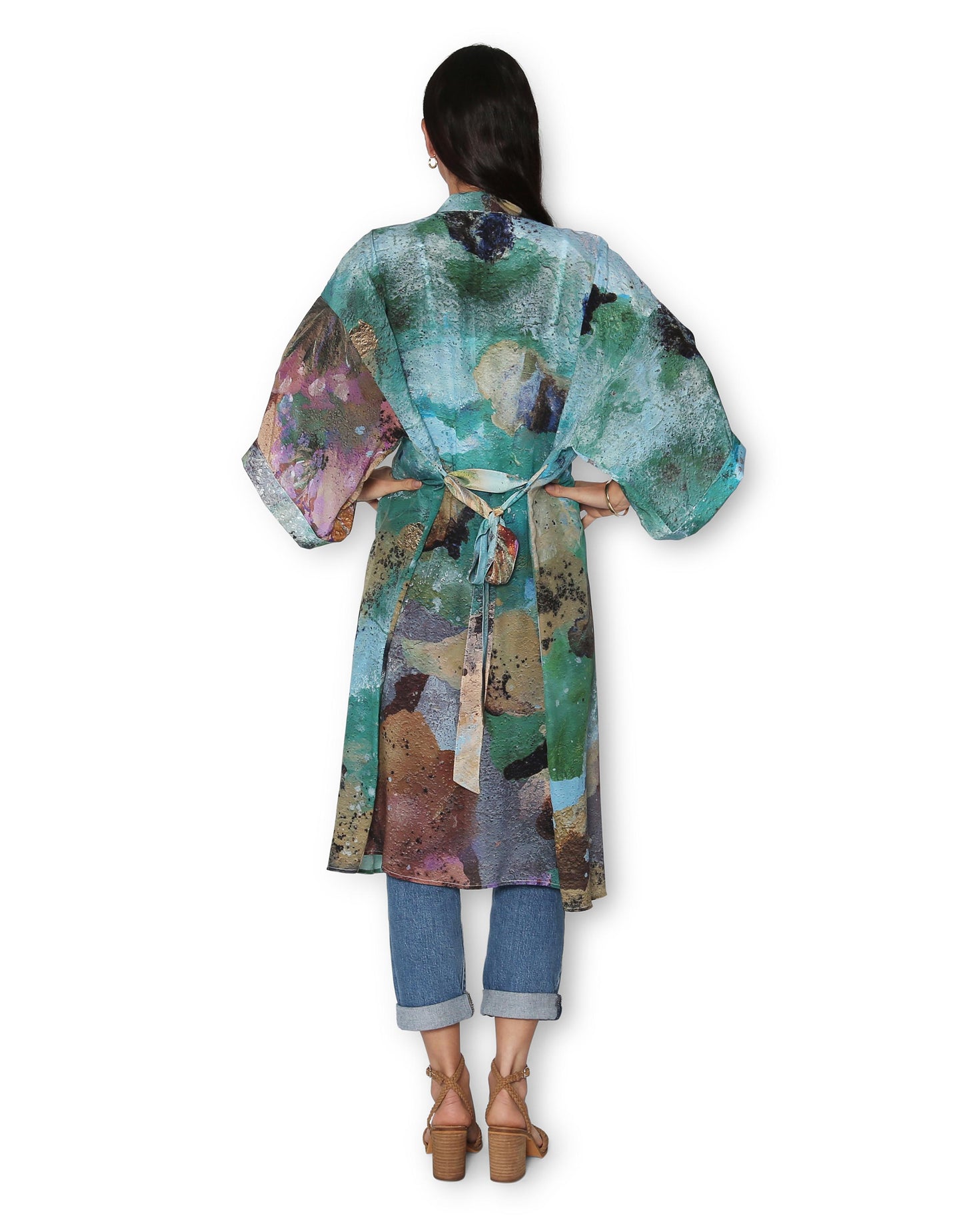 Longline Silk Kimono - Coastal Whispers