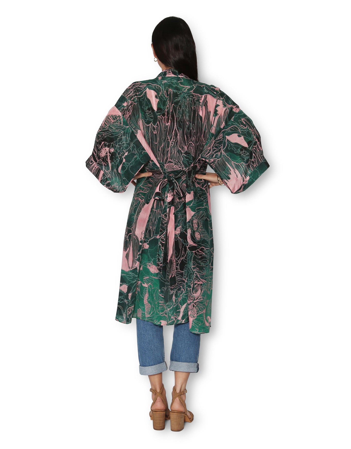Longline Silk Kimono - Twilight Forest