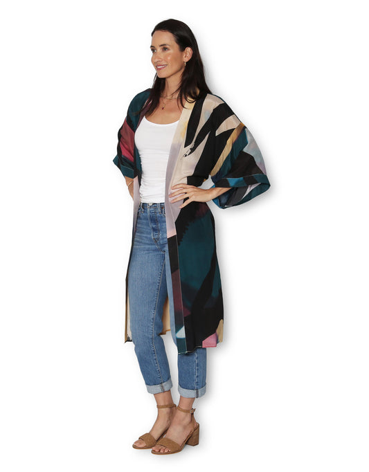 Longline Silk Kimono - Chaos Rhythm