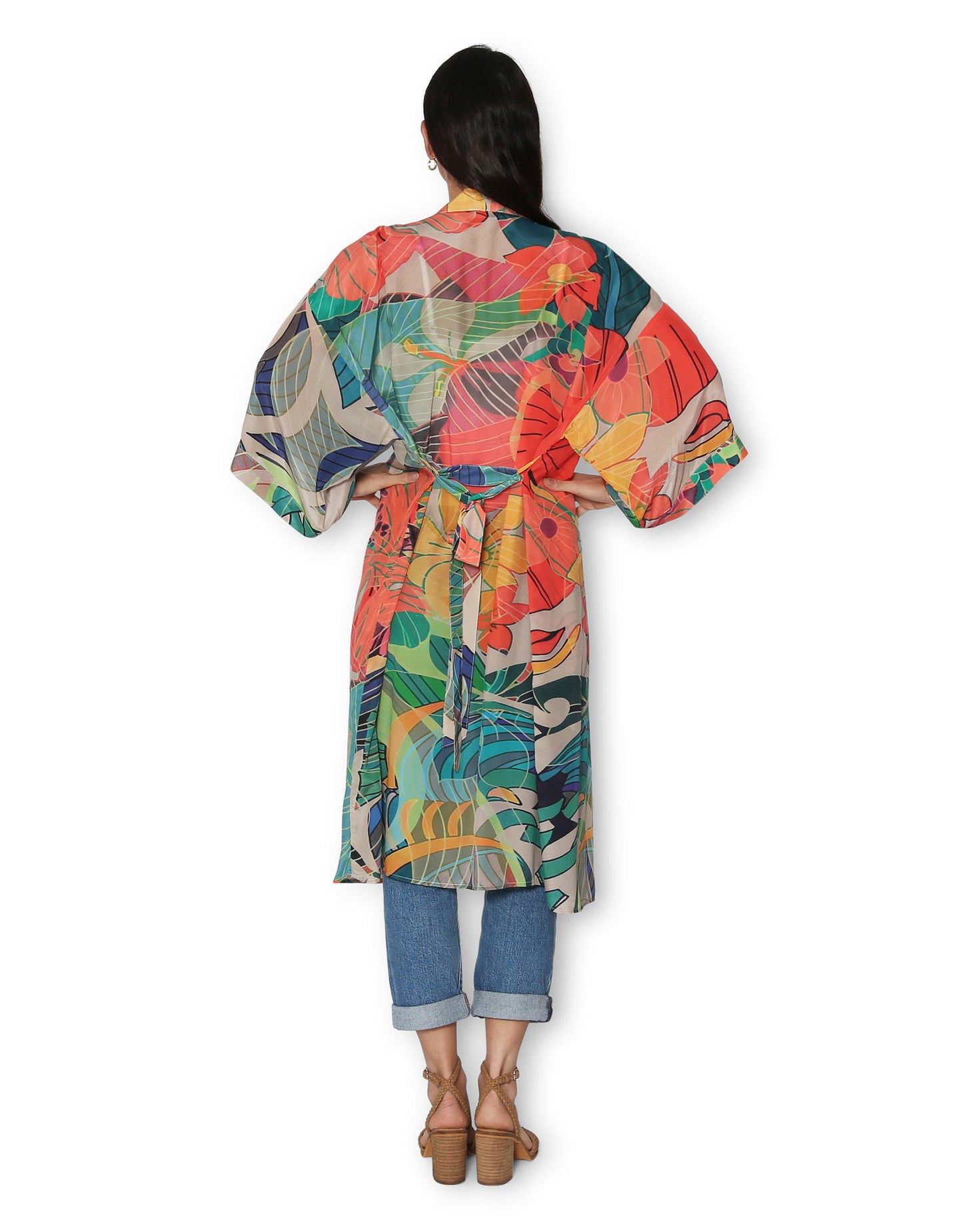 Longline Silk Kimono - Hawaiian Flora