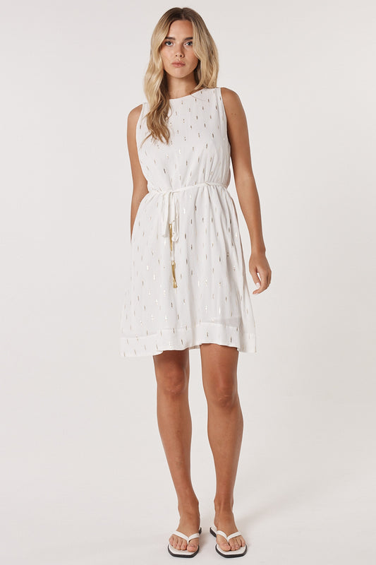 Delia Shift Dress - White/Gold