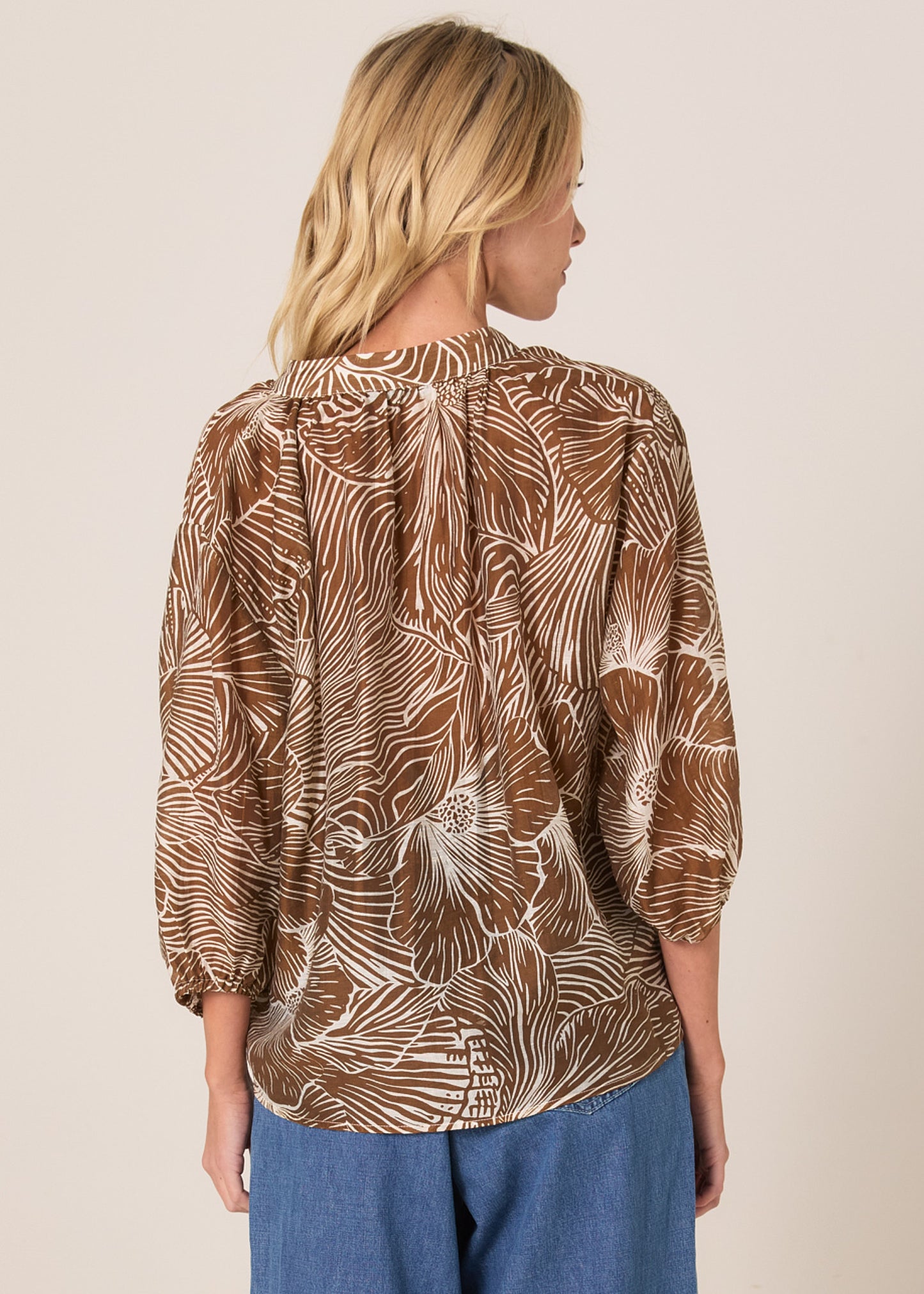 Tallulah Split Neck Blouse - Brown Petal
