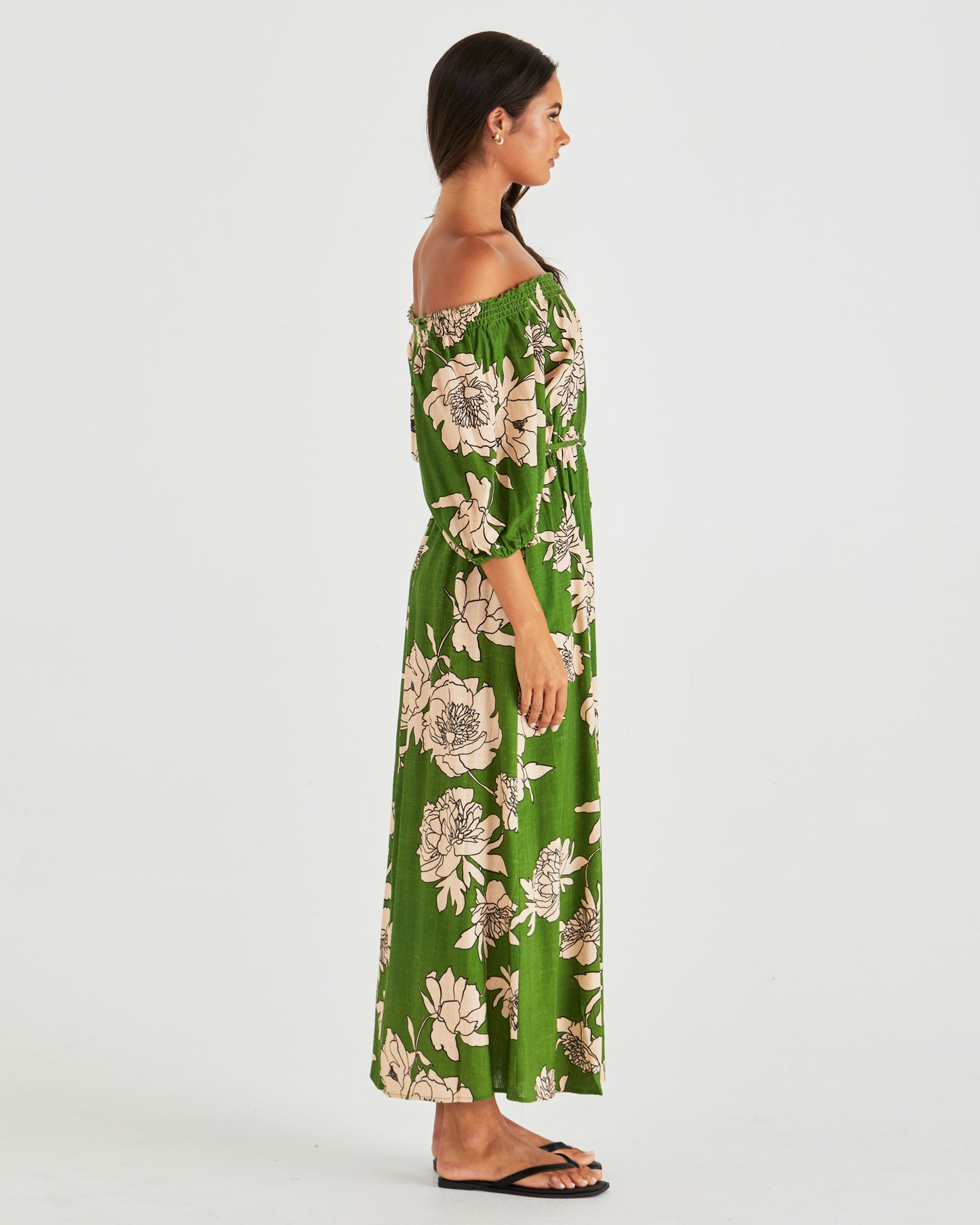 Antonie Off Shoulder Dress - Moonflower Green