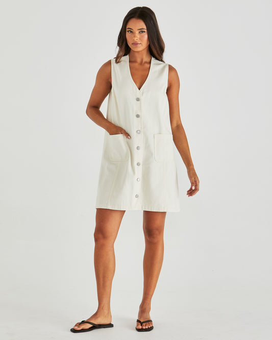 Sabine Denim Vest Dress - Parchment Wash Cream