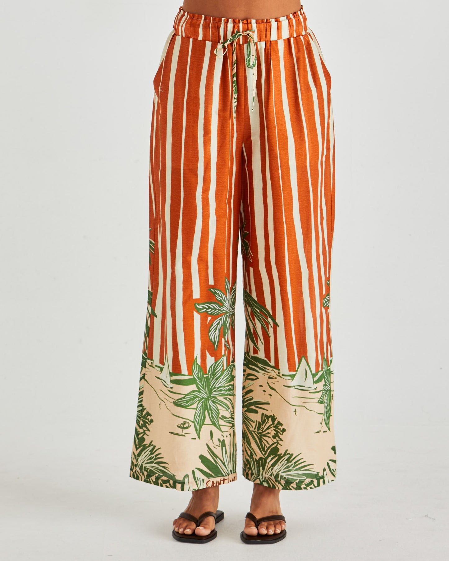 Mina Elasticated Pants - Palm Stripe Orange
