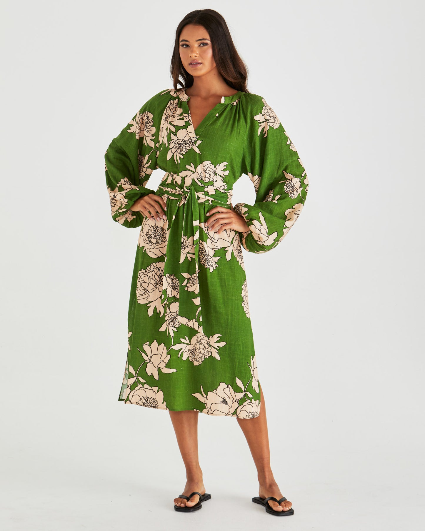 Antonie Obi Belt Dress - Moonflower Green