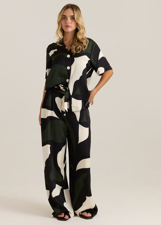 Tarni Satin Shirt - Iris Abstract