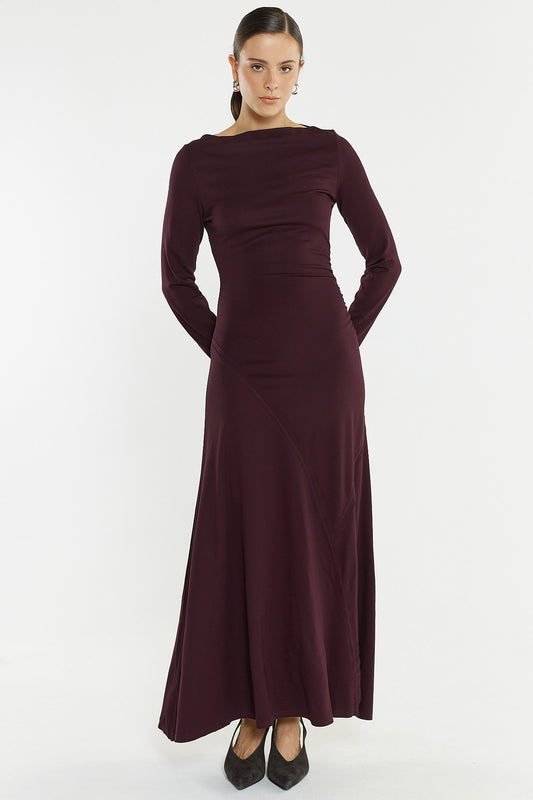 Jade Seamed Jersey Dress - Burgundy
