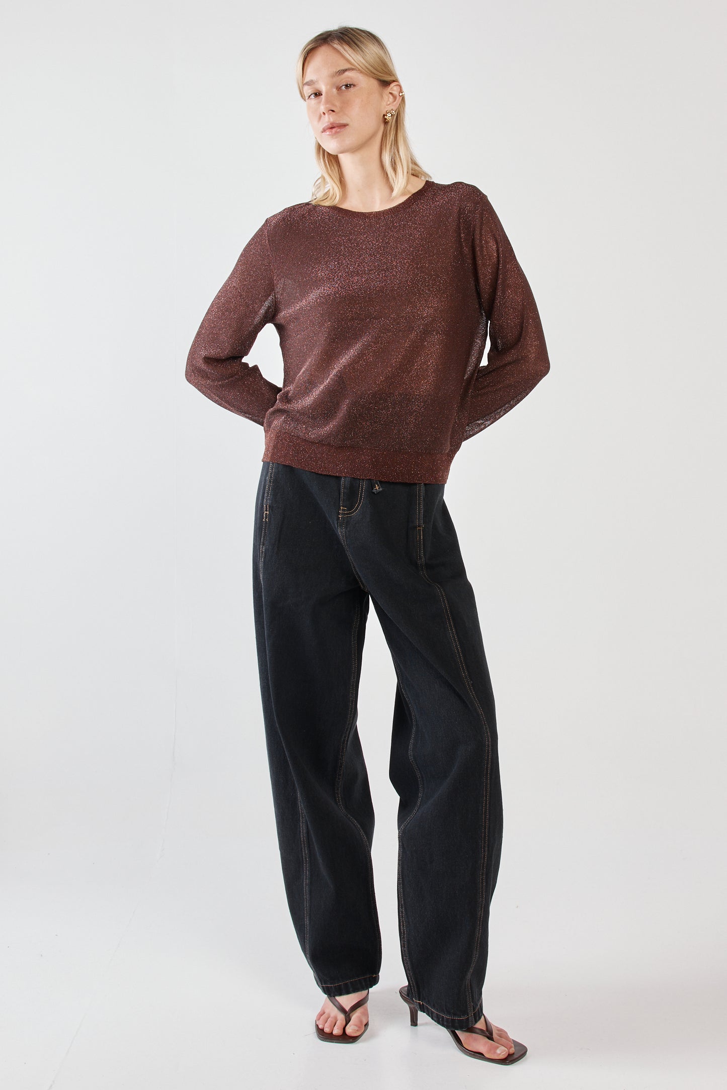 Maiken Lurex Knit Jumper - Chocolate