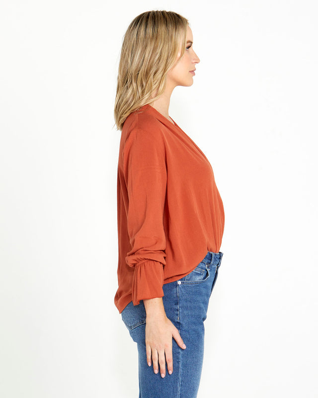 Vivienne Wrap Front Top - Chestnut
