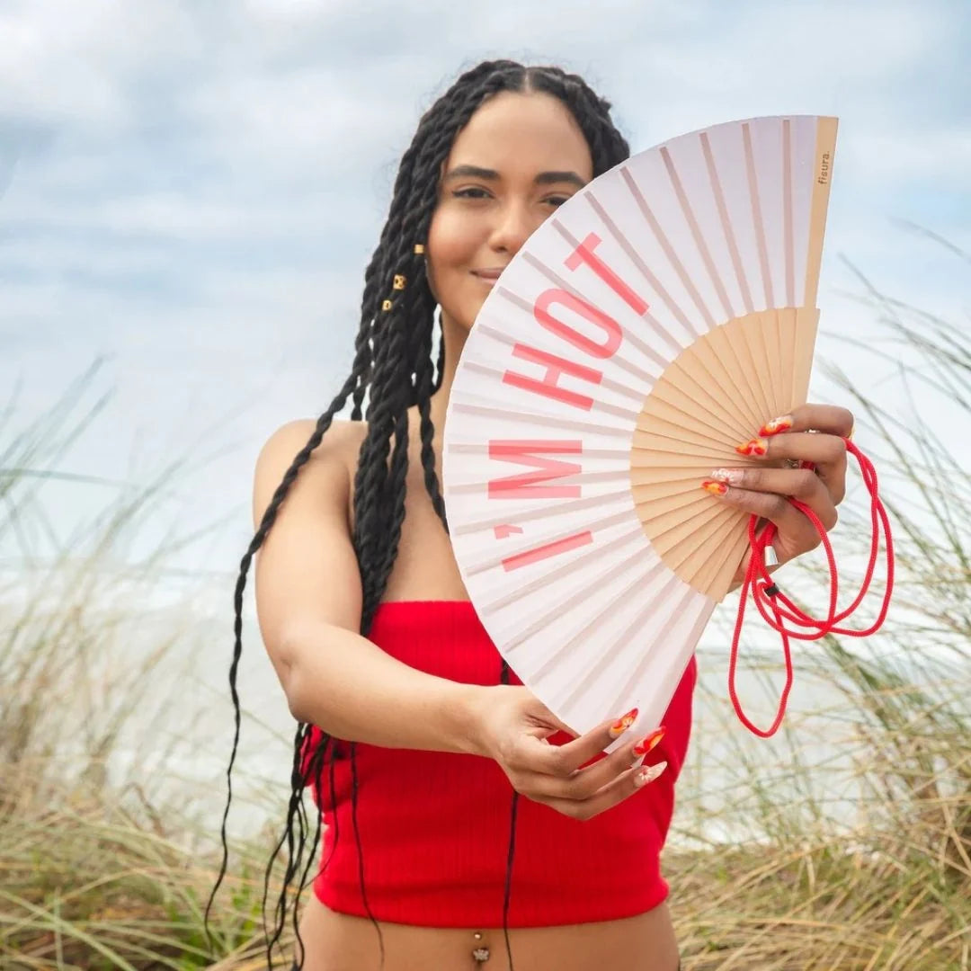 I'm Hot - Beige/Red Hand Fan