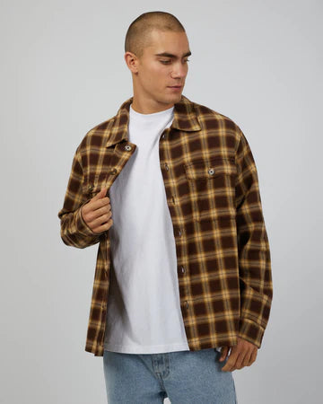 Henry Check Shacket - Brown