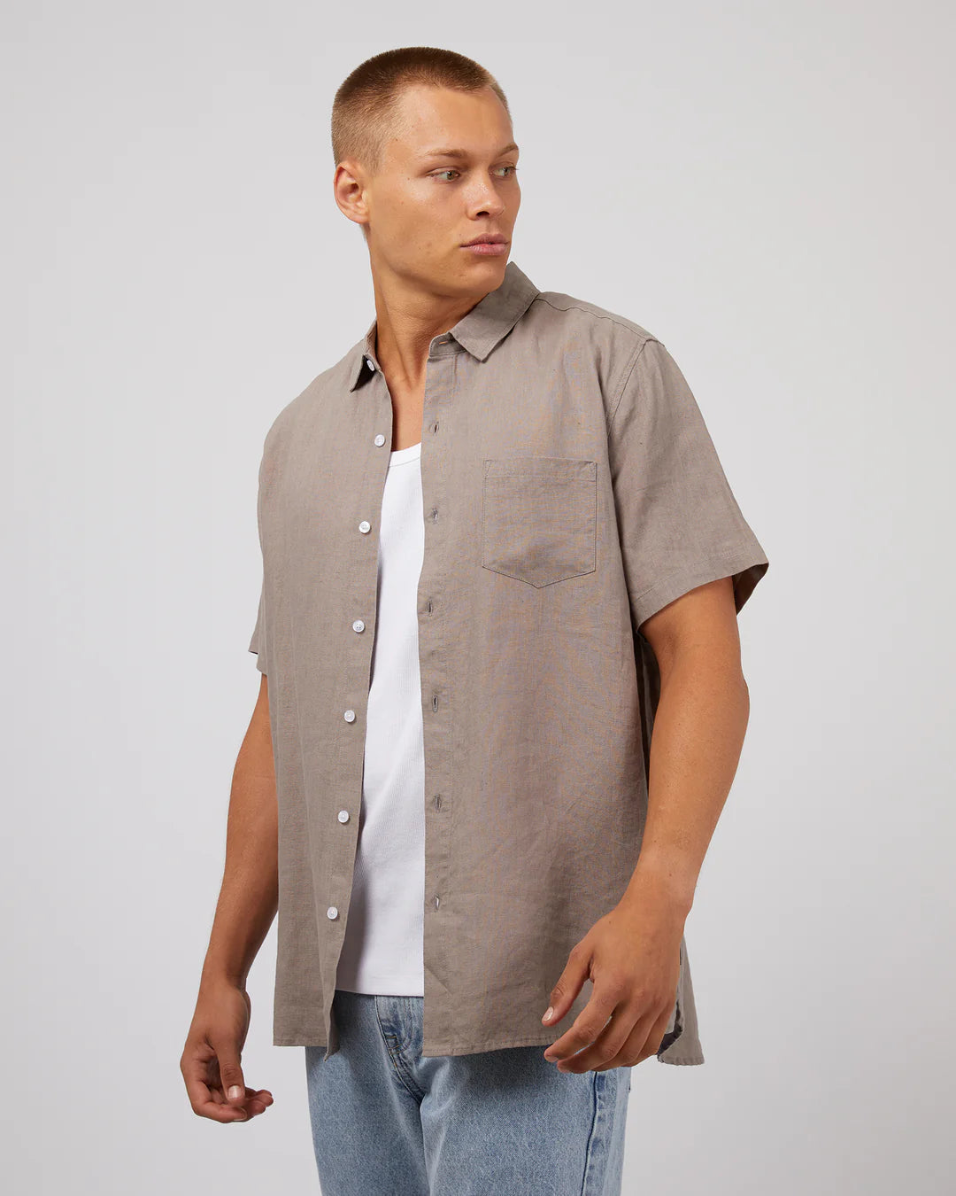 Linen SS Shirt - Mushroom
