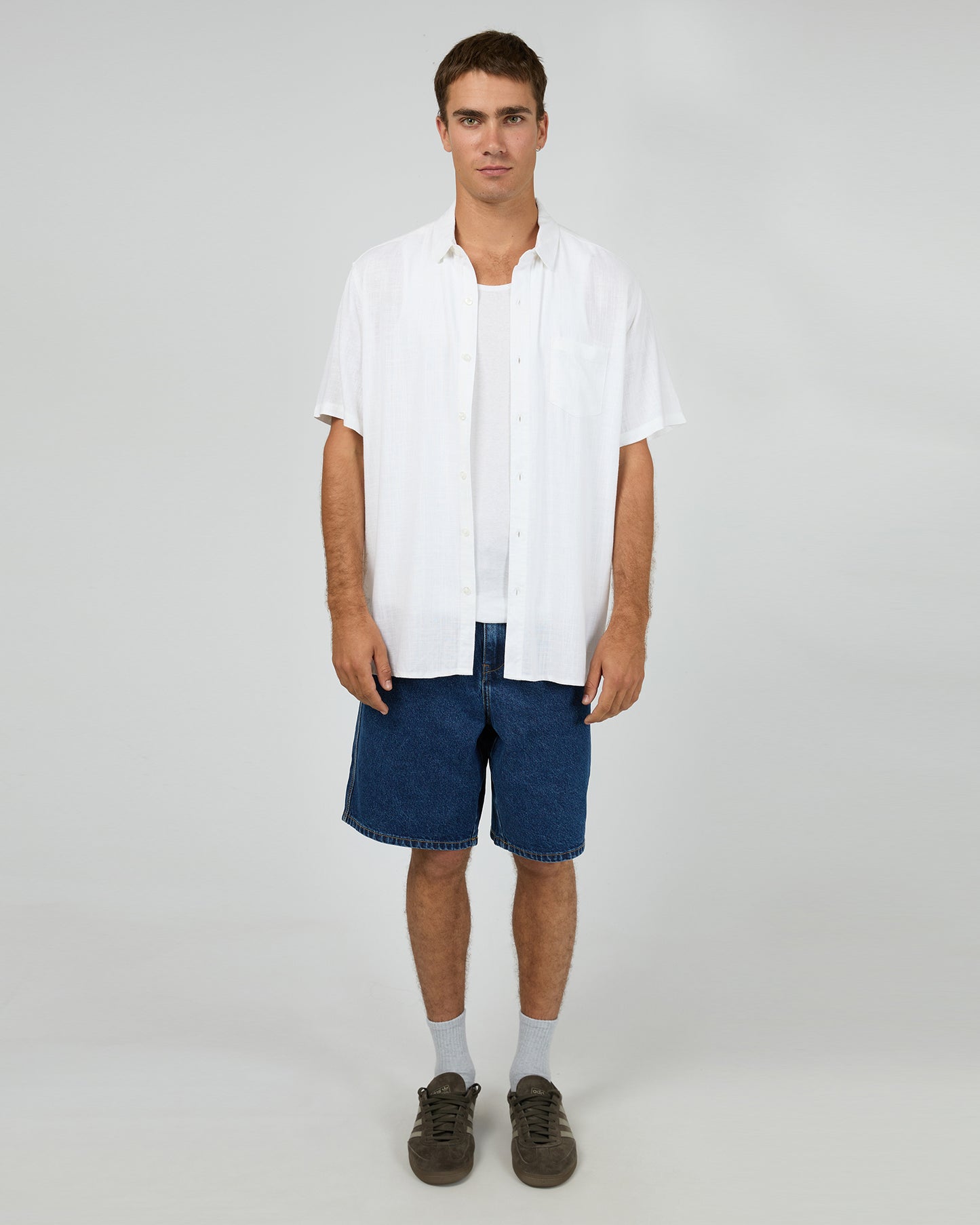 Textured Linen SS Shirt - White