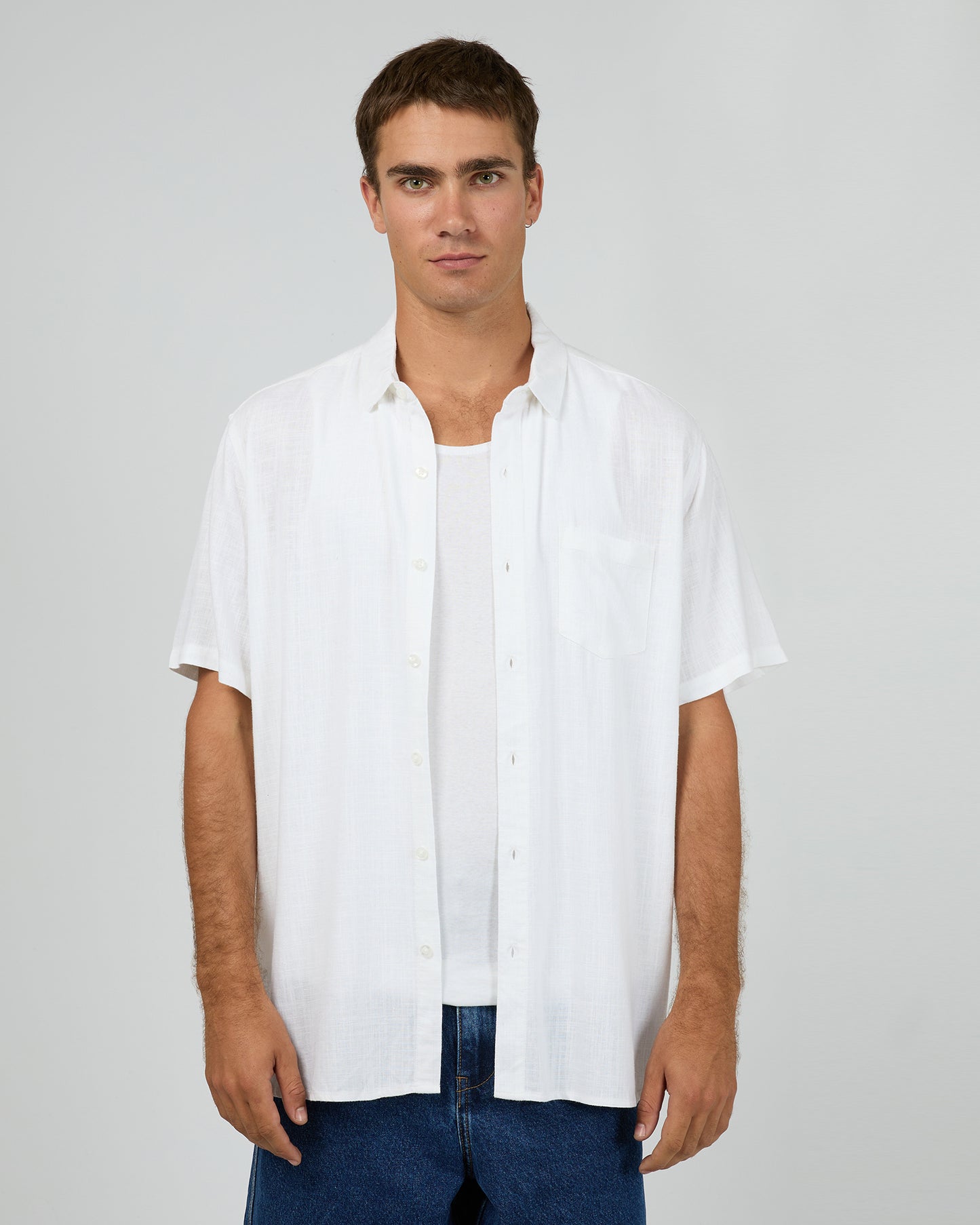 Textured Linen SS Shirt - White