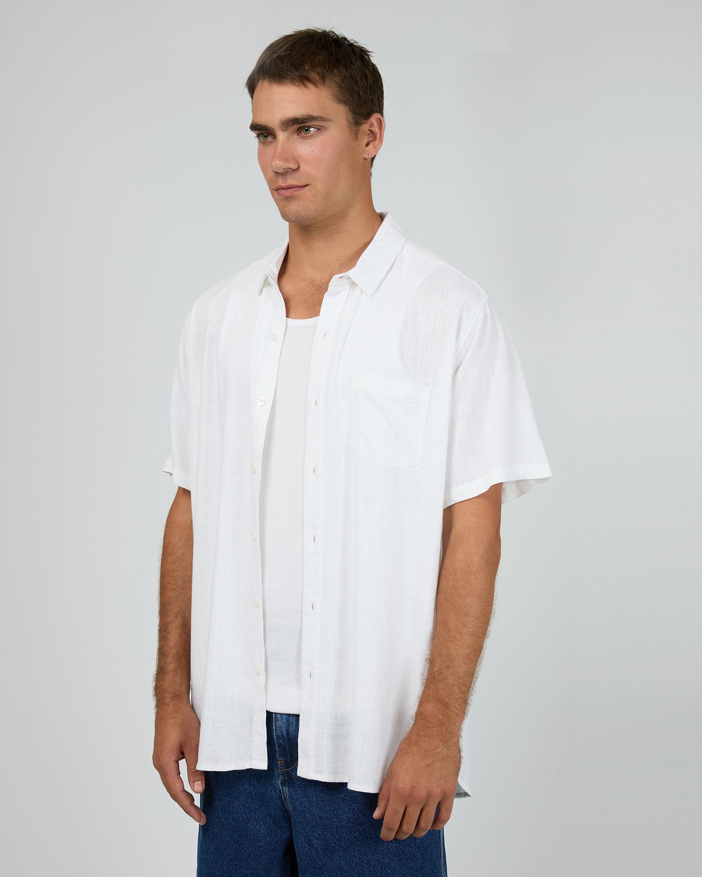Textured Linen SS Shirt - White