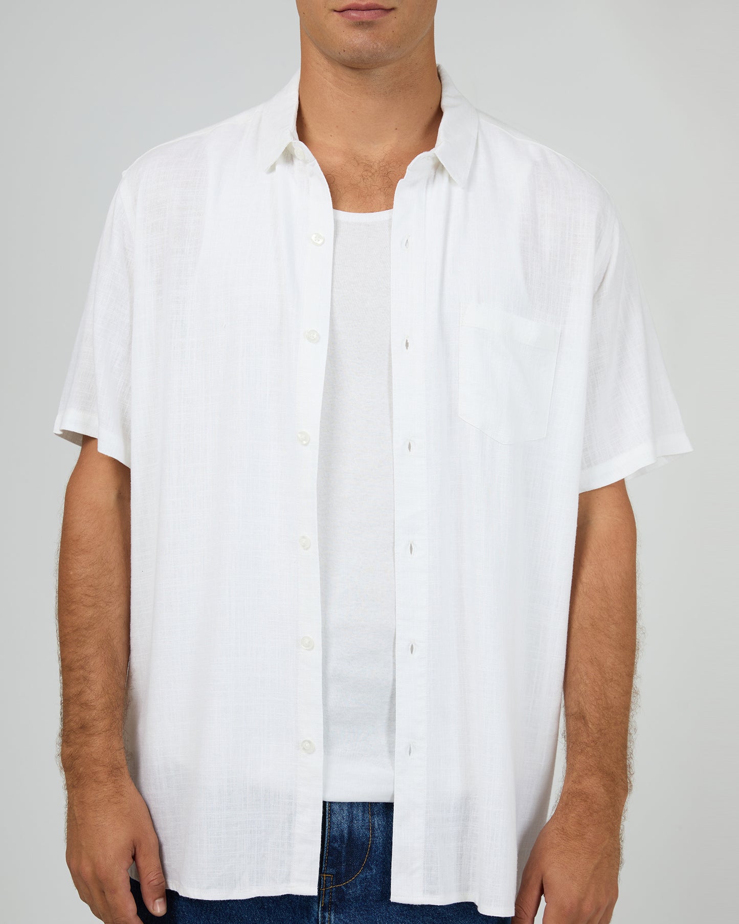 Textured Linen SS Shirt - White