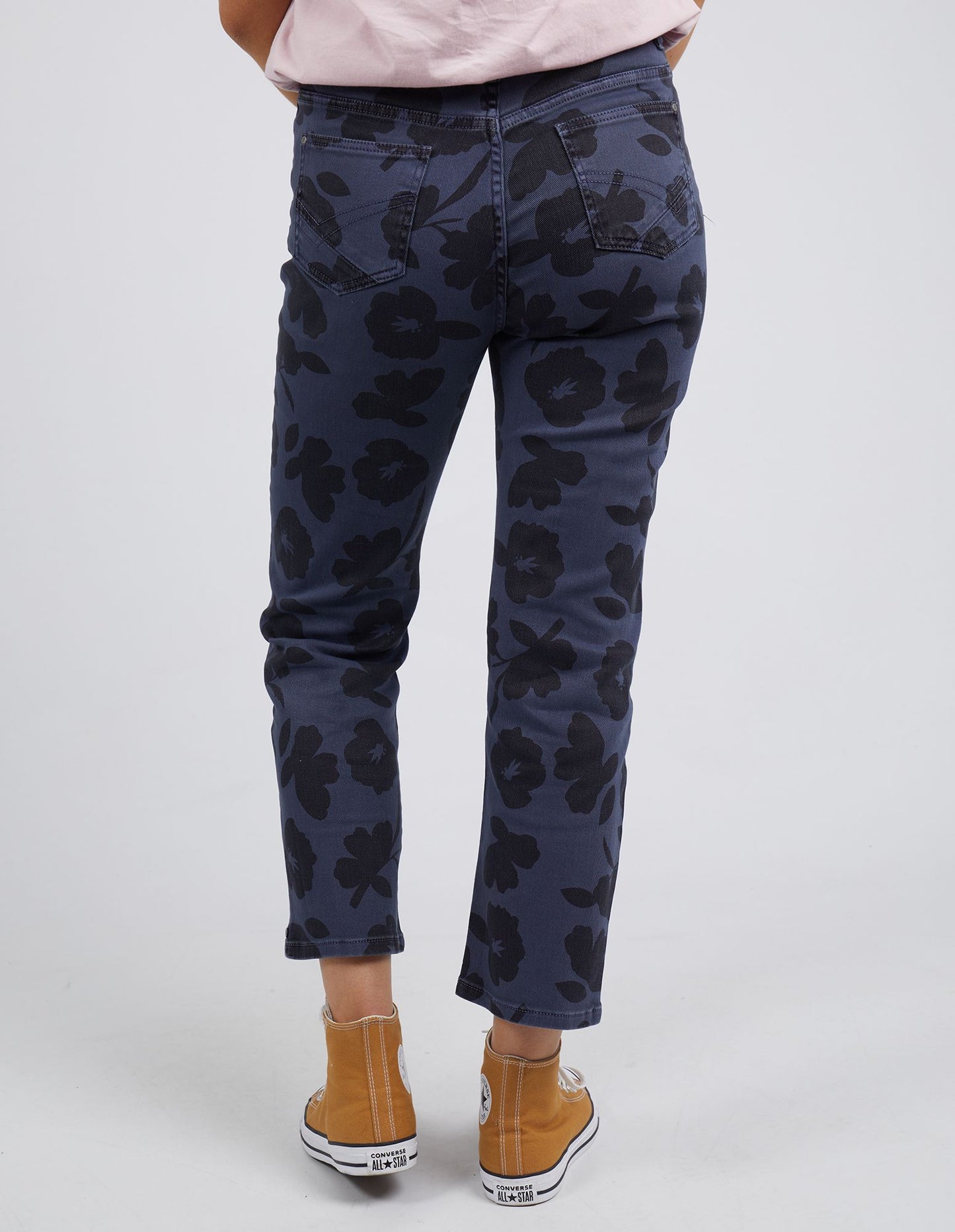 Ada Abstract Flower Straight Leg Jeans - Navy & Black