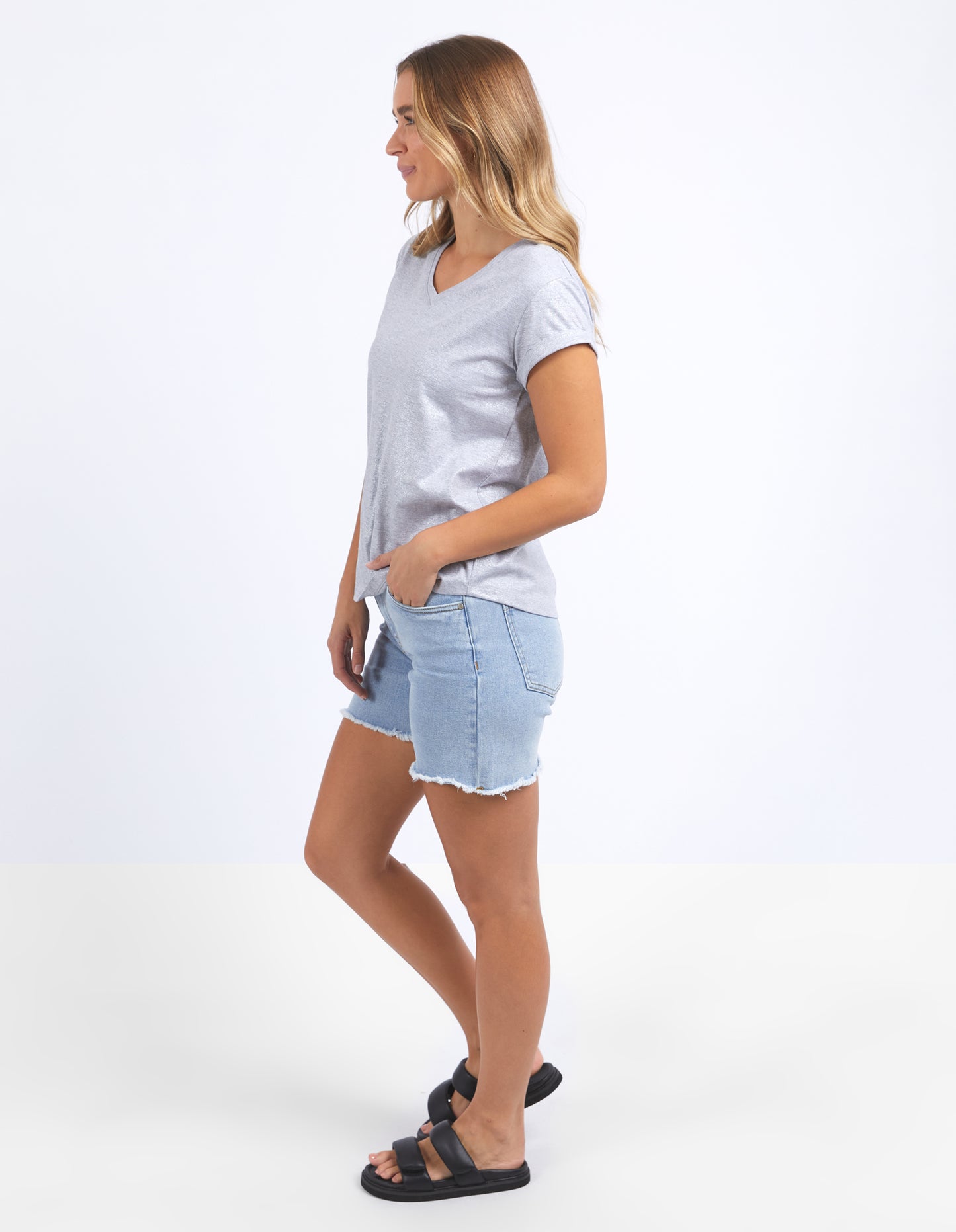 Bodie Metallic Tee - Grey Marle