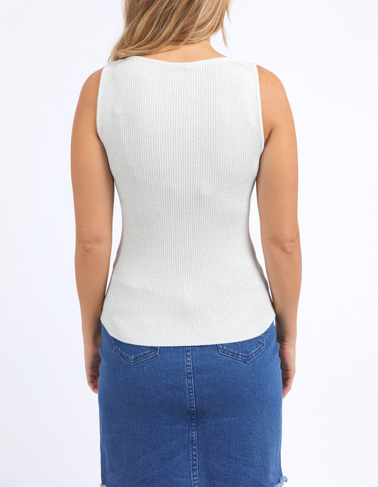 Tessa Metallic Knit Tank - White & Silver
