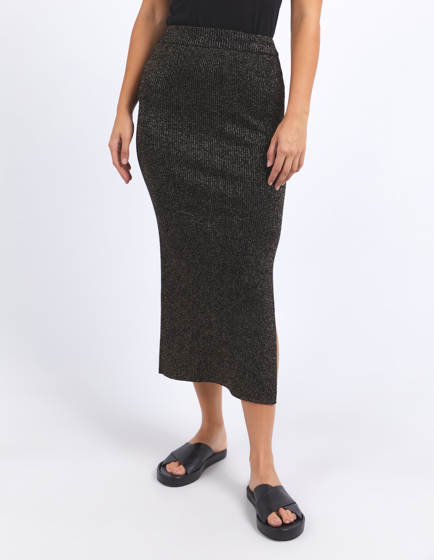 Tessa Metallic Knit Skirt - Black & Gold