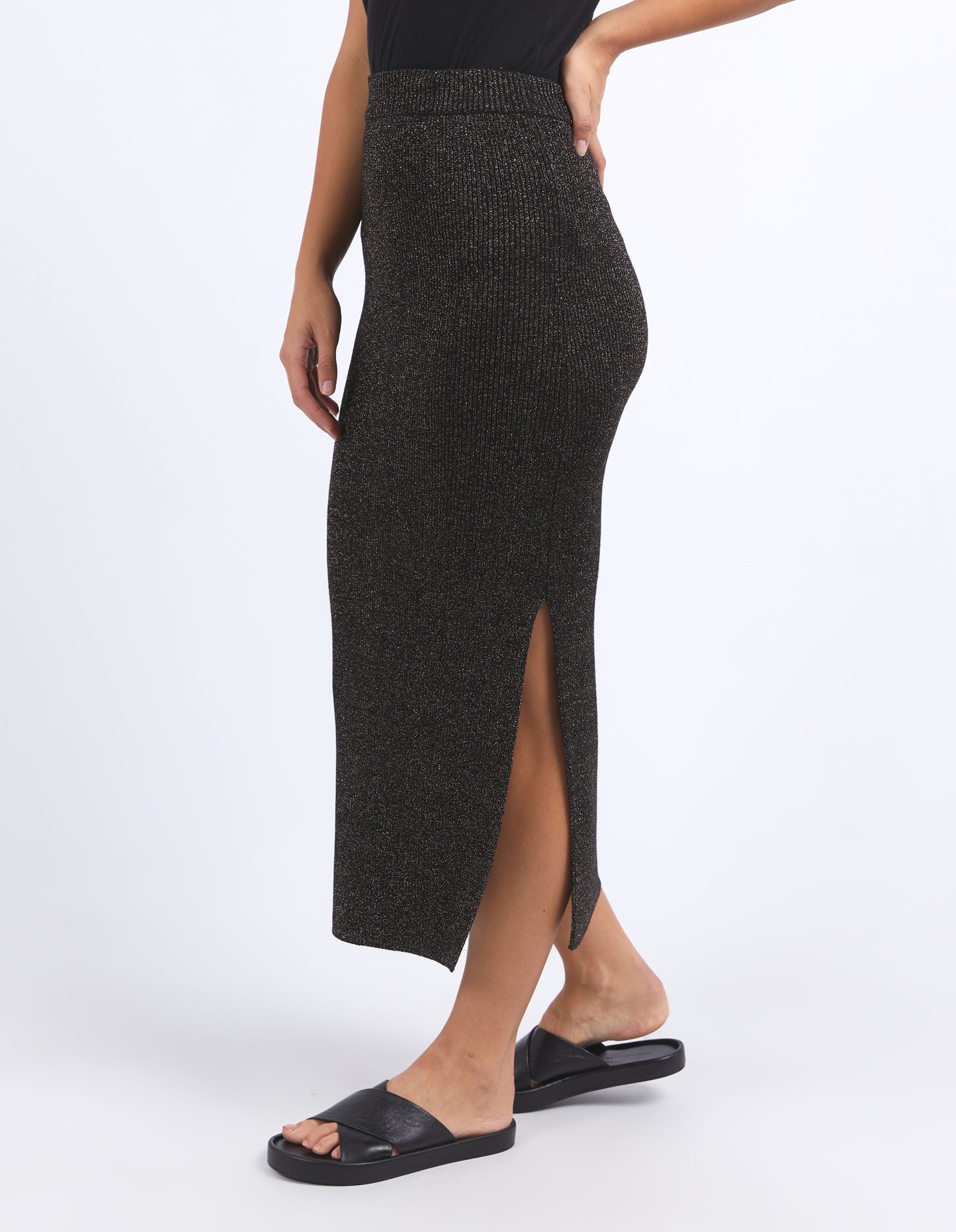 Tessa Metallic Knit Skirt - Black & Gold