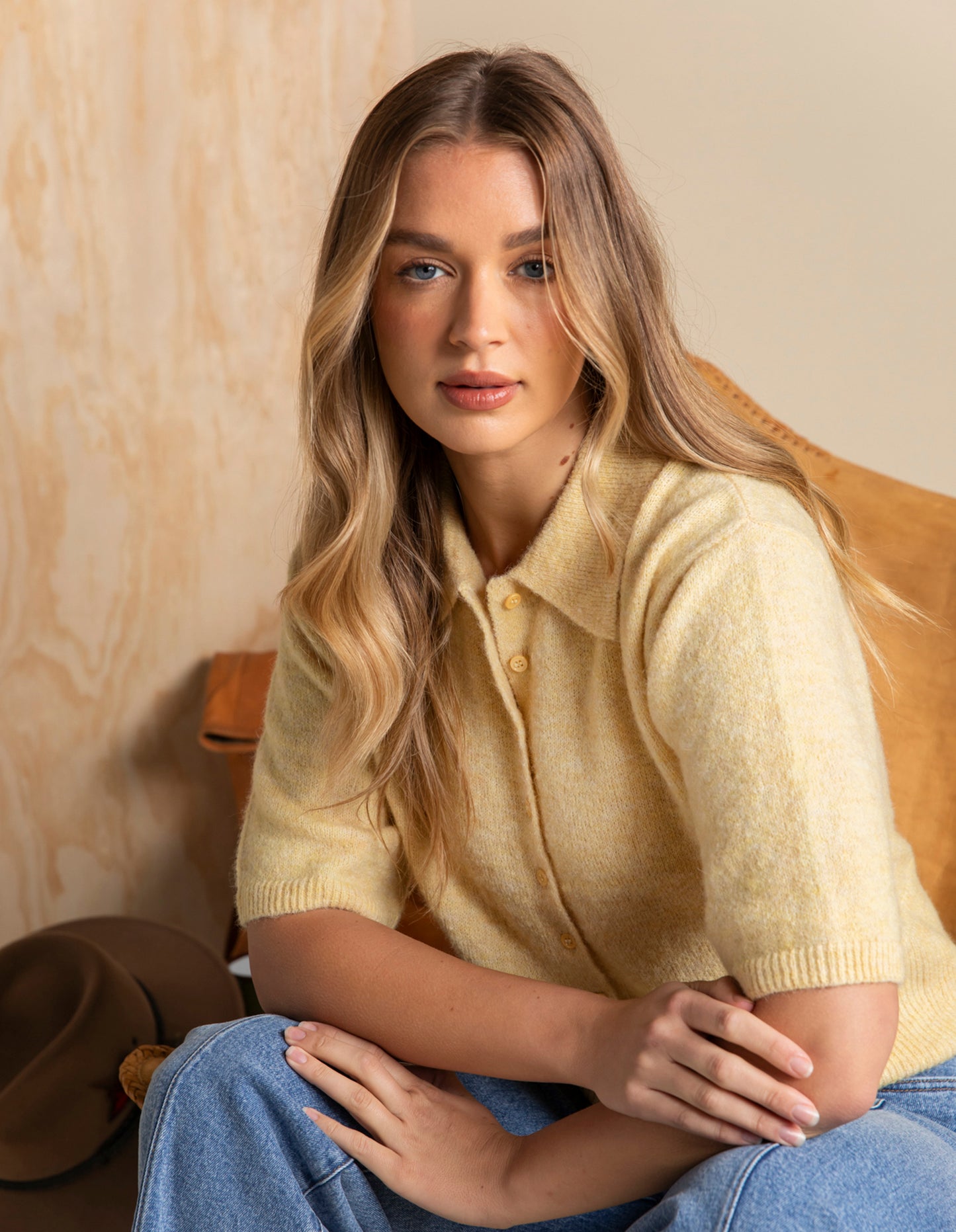 Fernie Button Knit Top - Butter Yellow