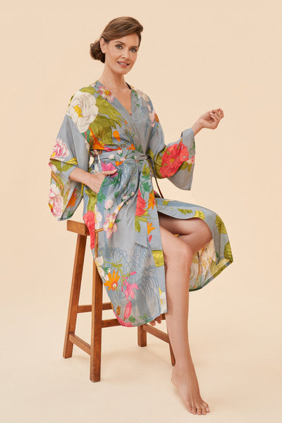 Tropical Flora And Fauna Kimono Gown - Lavander
