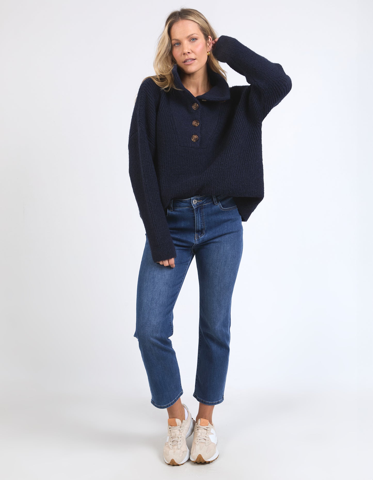 Bron Button Knit - Navy