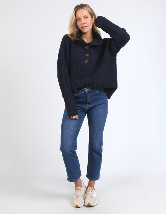 Bron Button Knit - Navy