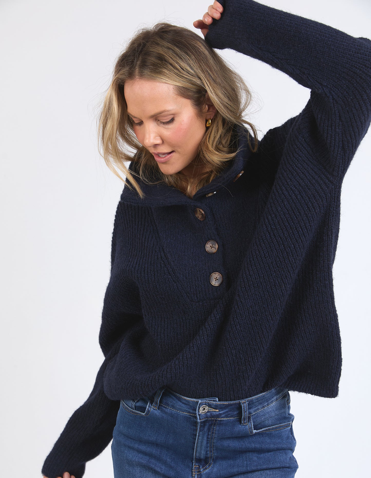 Bron Button Knit - Navy