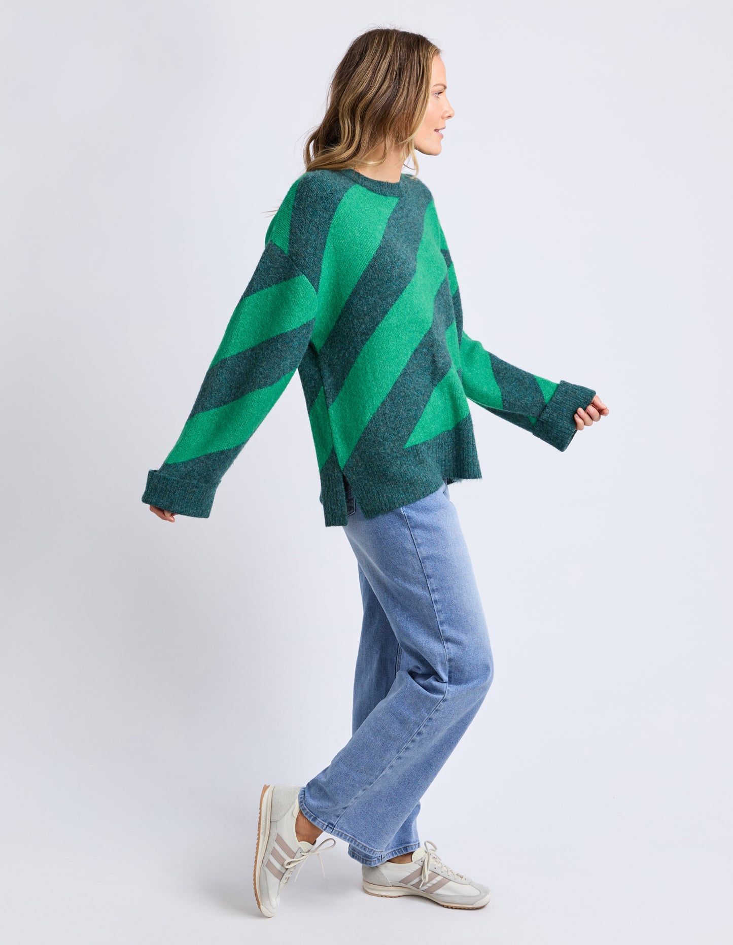 Sage Diagonal Stripe Knit - Turquoise