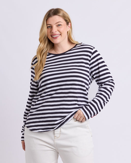 Riviera Long Sleeve Tee - Navy & White Stripe