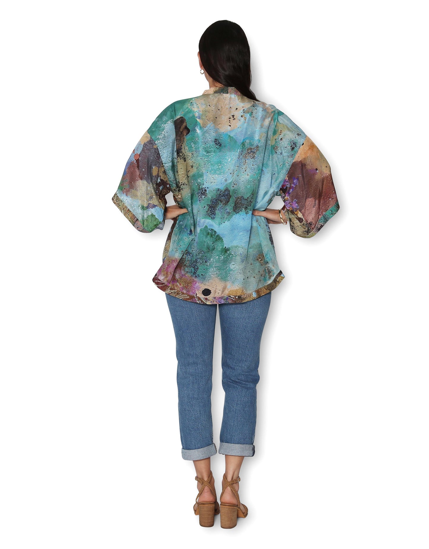Short Silk Kimono - Coastal Whispers