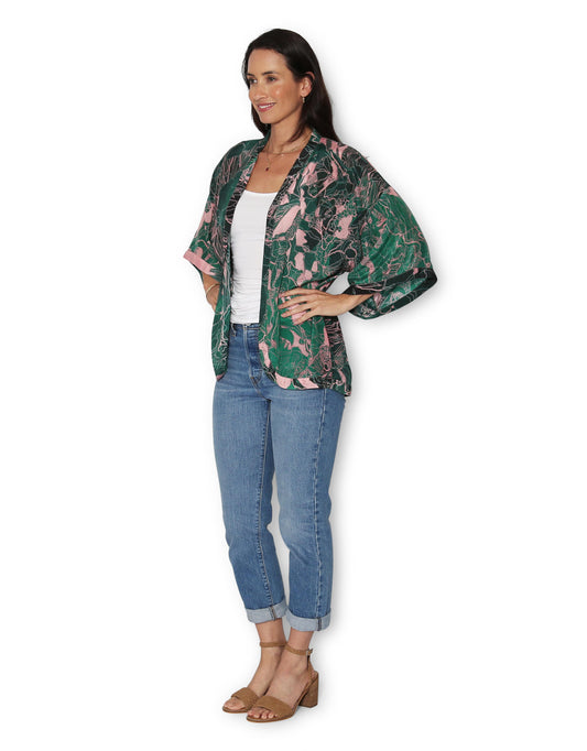 Short Silk Kimono - Twilight Forest