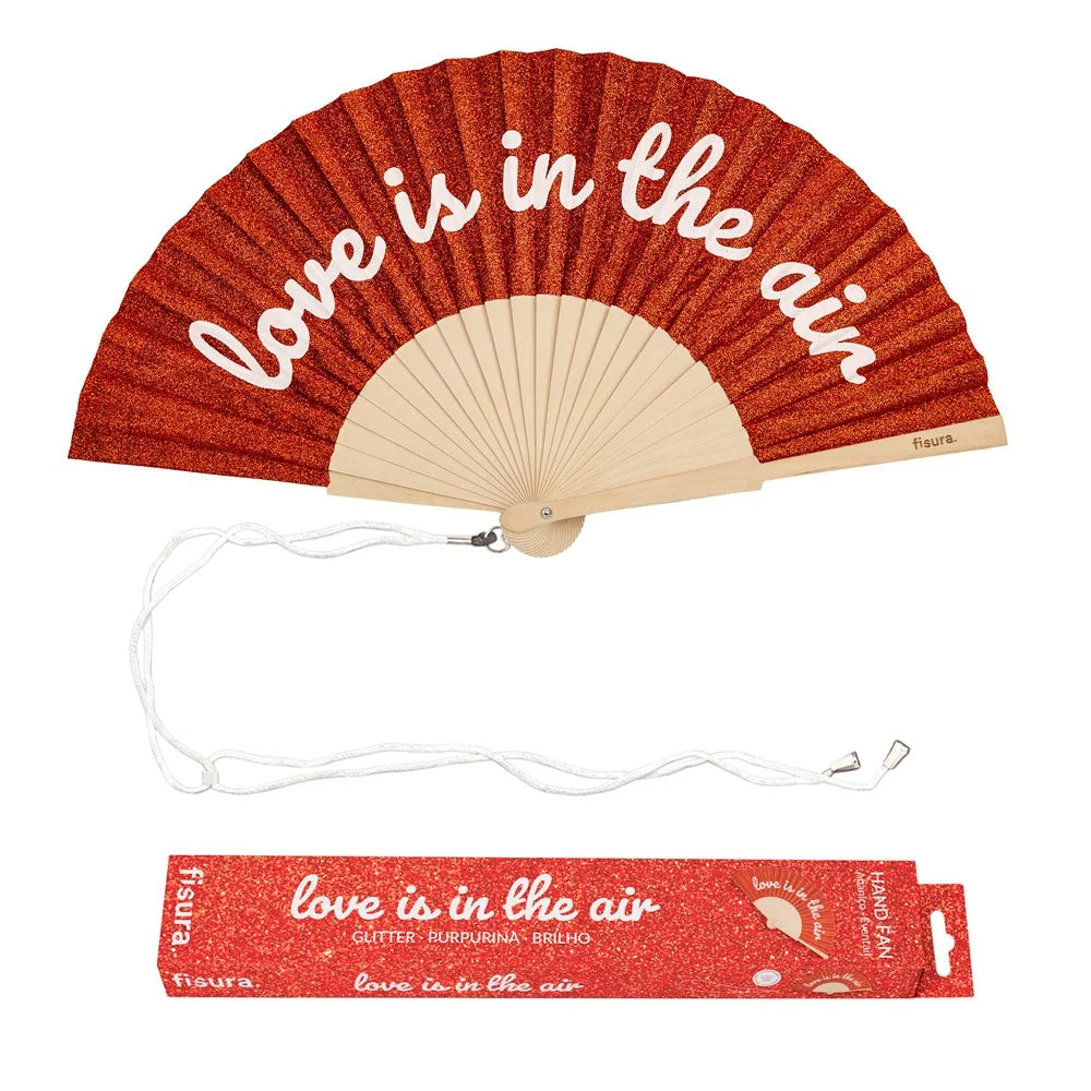 Love Is In The Air - Red Glitter Hand Fan