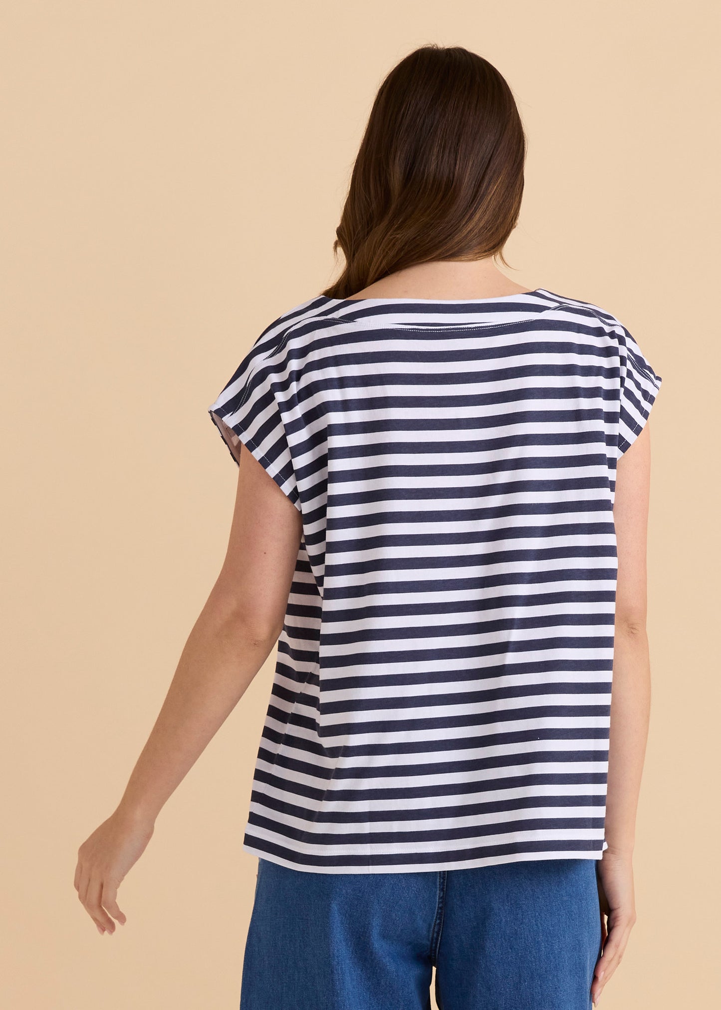 Beth Boatneck Tee - Navy Stripe