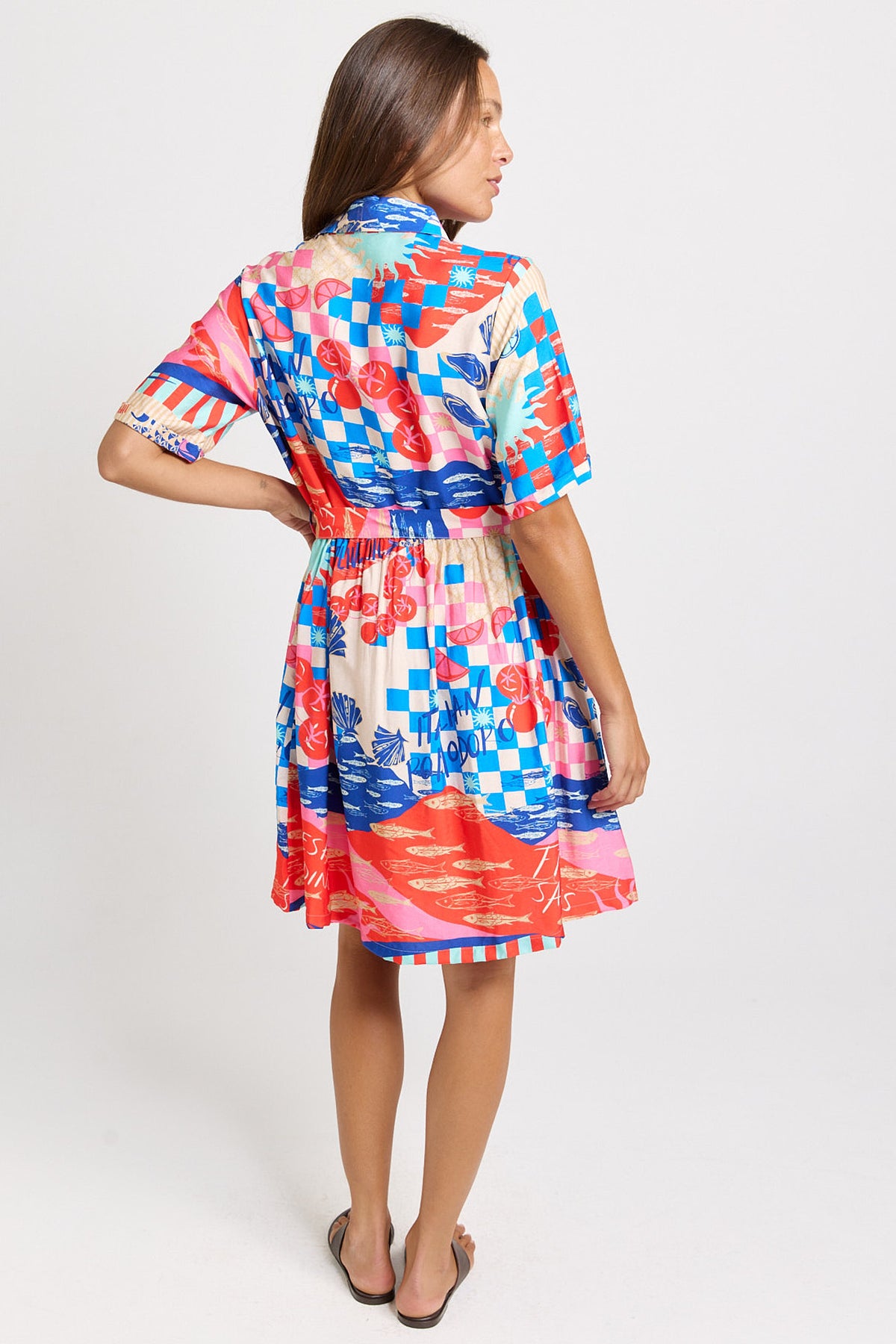 Palm Shirt Dress - Mediterranean Print