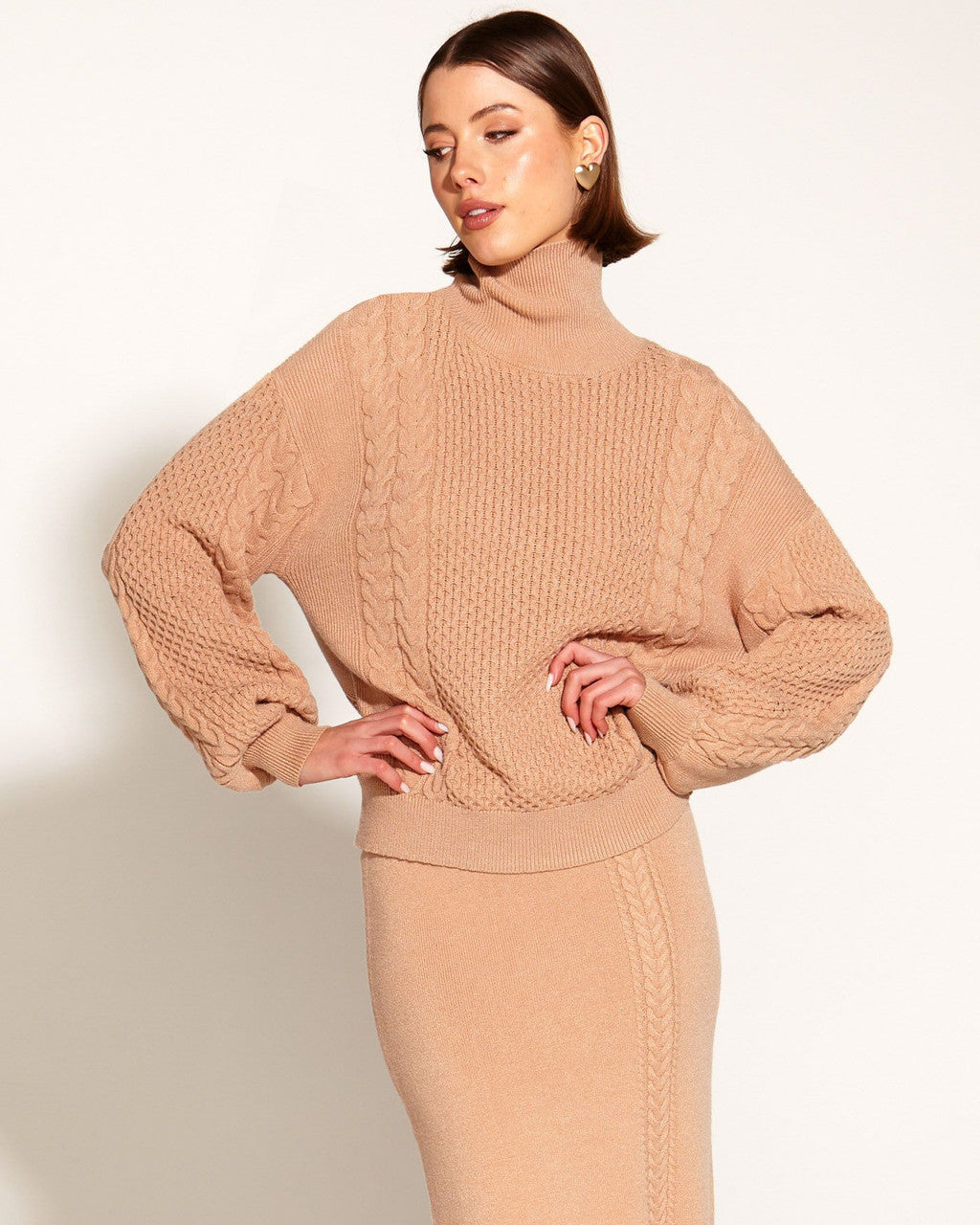 Treasure Turtleneck Cable Knit - Tan