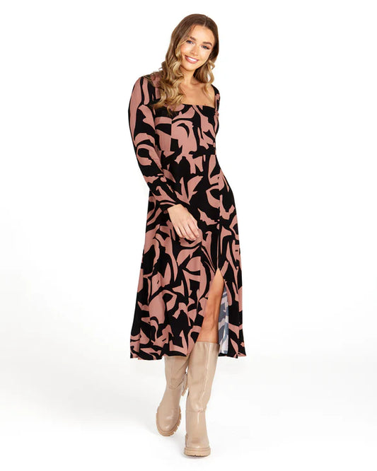 Joelle Tie Back Midi Dress - Abstract