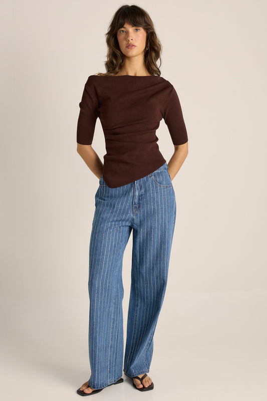 Estelle Drape Neck Top - Chocolate