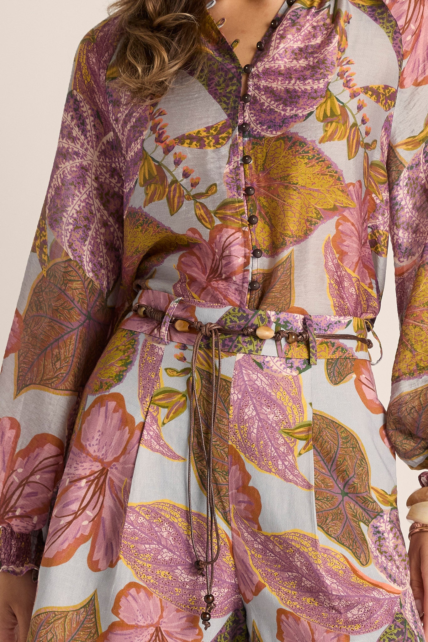Daria Belted Shorts - Leaf Print