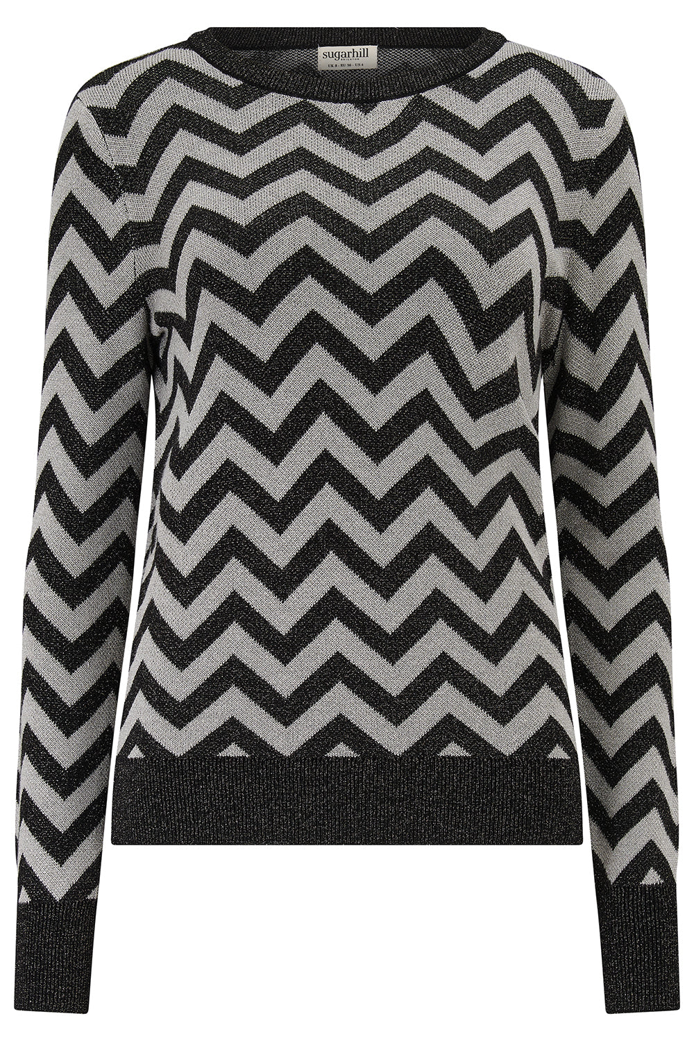 Rowena Jumper - Black/Silver Chevron Stripe