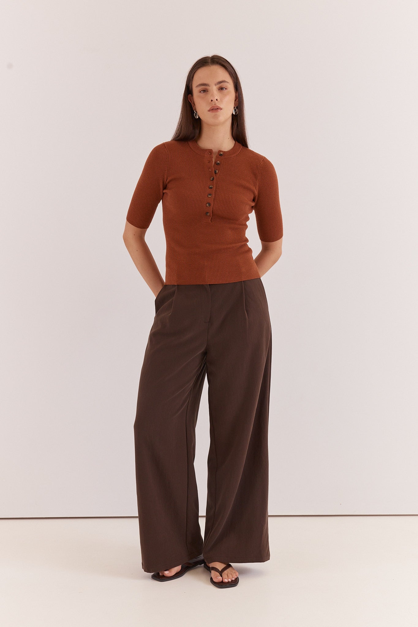 Natalie Wide Leg Trouser - Chocolate