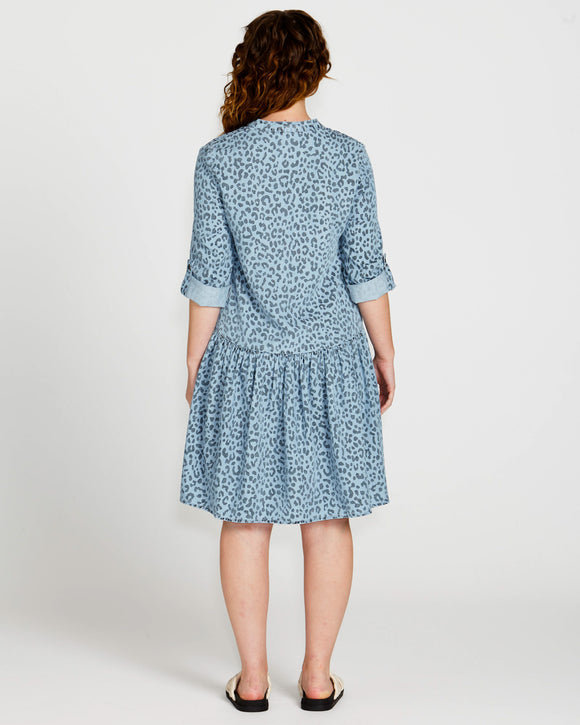 Zahlia Shirt Dress - Denim Cheetah
