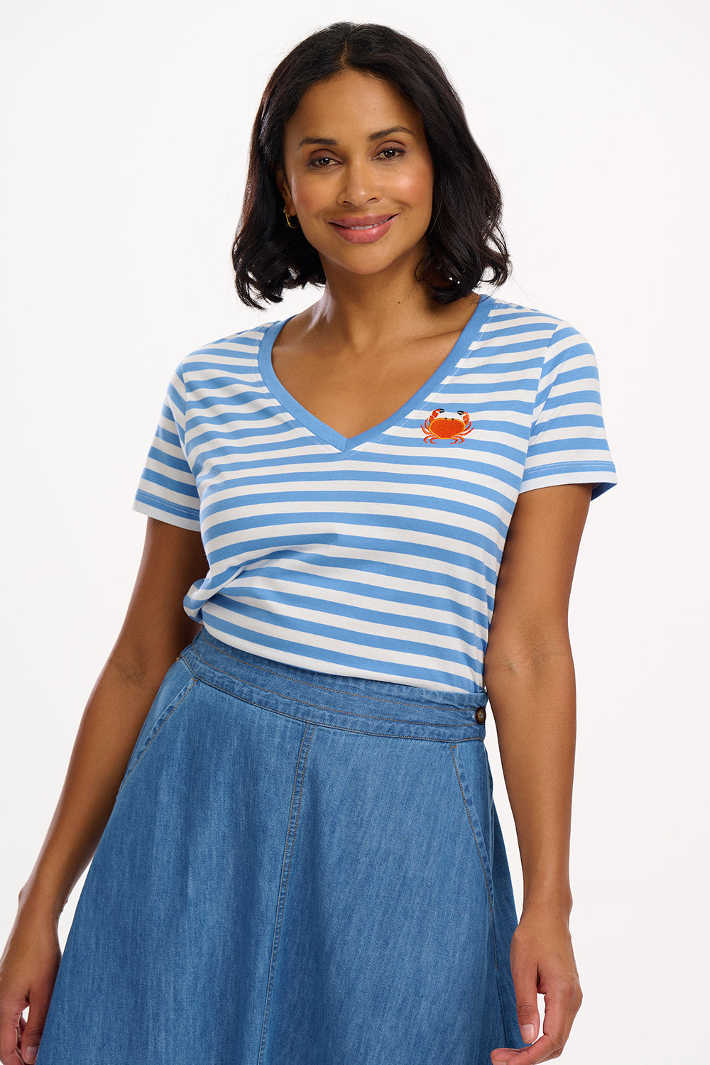 Khloe V-Neck T-Shirt - Stripy Crab