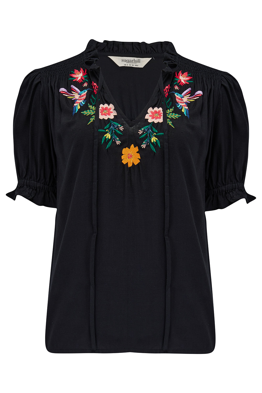 Angelique Shirred Top - Tropical Hummingbird