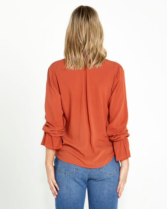 Vivienne Wrap Front Top - Chestnut