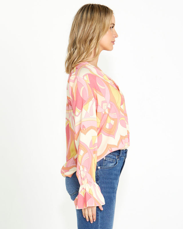 Vivienne Wrap Top - Pink Geo