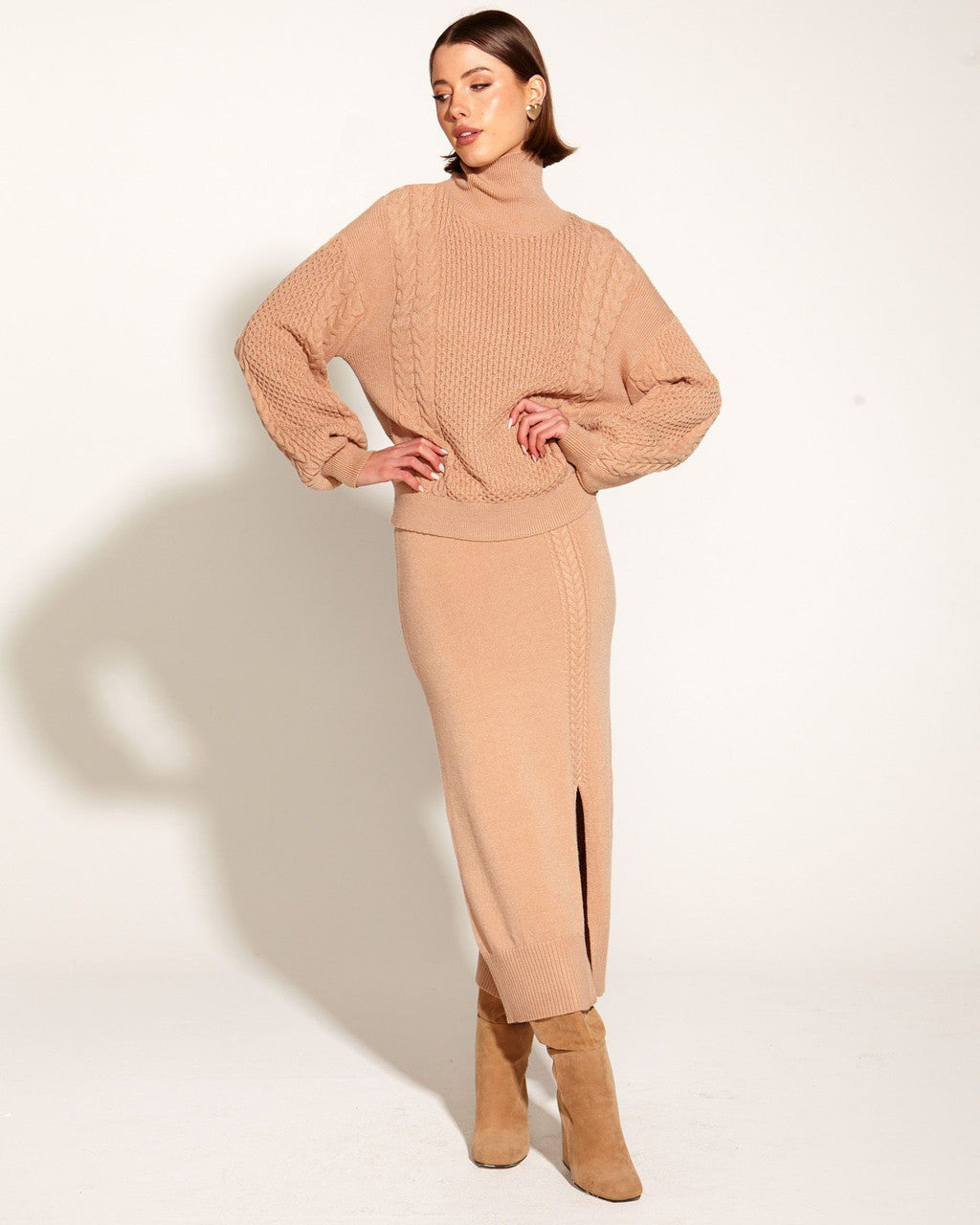 Treasure Turtleneck Cable Knit - Tan